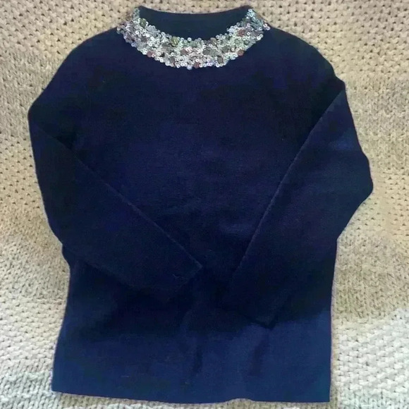 J Crew wool blend embellished neckline sweater - Picture 1 of 5